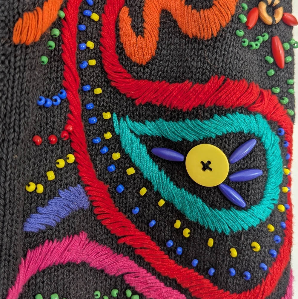Vivian Wang | Kitty Hawk | 80s | Embroidered Beaded Multicolored Cardigan - Picture 3 of 9